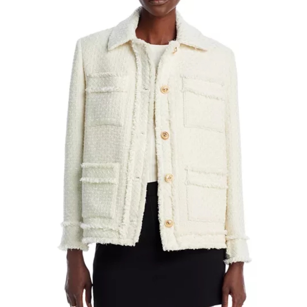 Aqua Women's Cream Tweed Collared Jacket